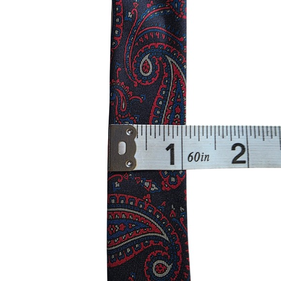 Hardy Amies Mens Silk Paisley Print Tie Navy‎ Red Blue - Picture 6 of 6